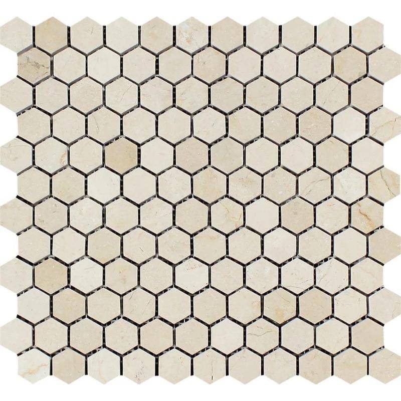 Crema Marfil Marble 1x1 Hexagon Polished Mosaic Tile - tilestate