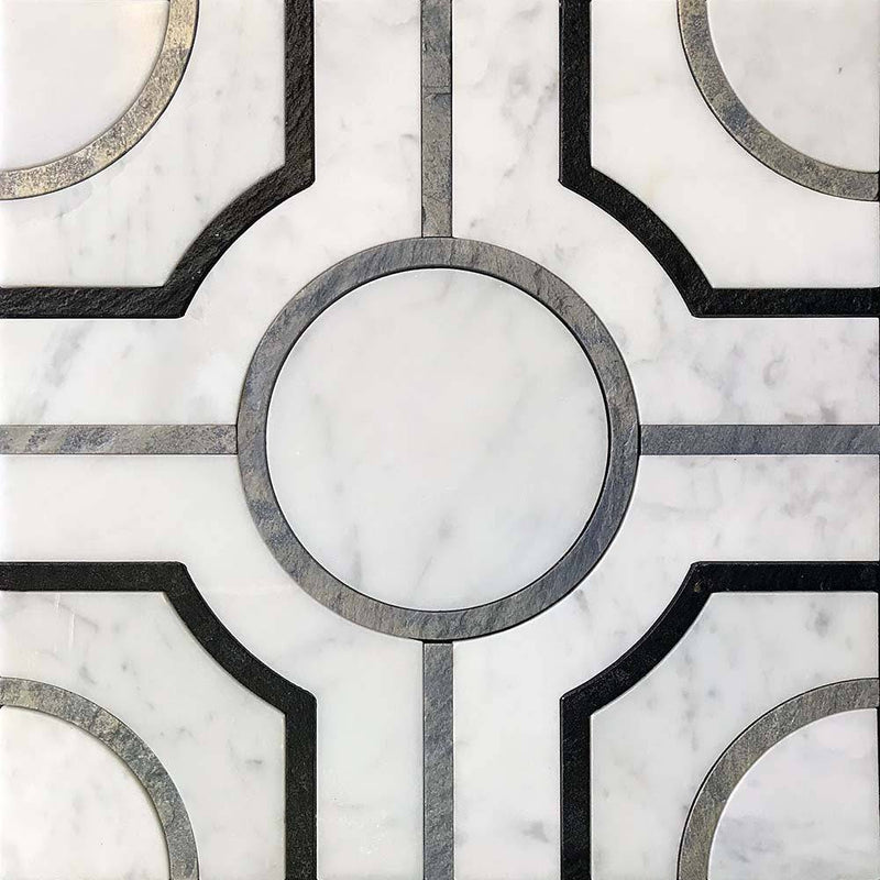 Waterjet Alcamo Bianco Carrara White And Silver Mosaic Tile - tilestate