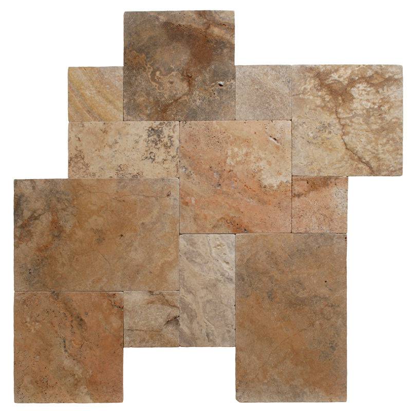 Scabos Travertine Unfilled Tumbled Versailles Pattern - tilestate