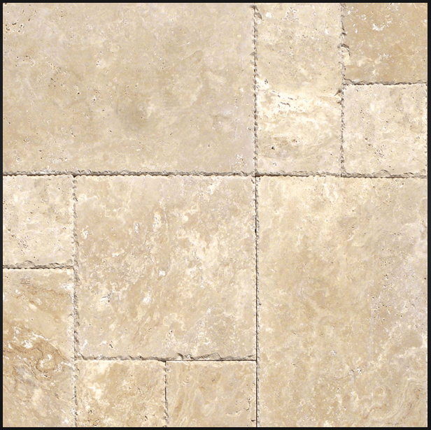 Versailles Pattern Antico Onyx Unilled, Brushed and Chiseled Travertine - tilestate