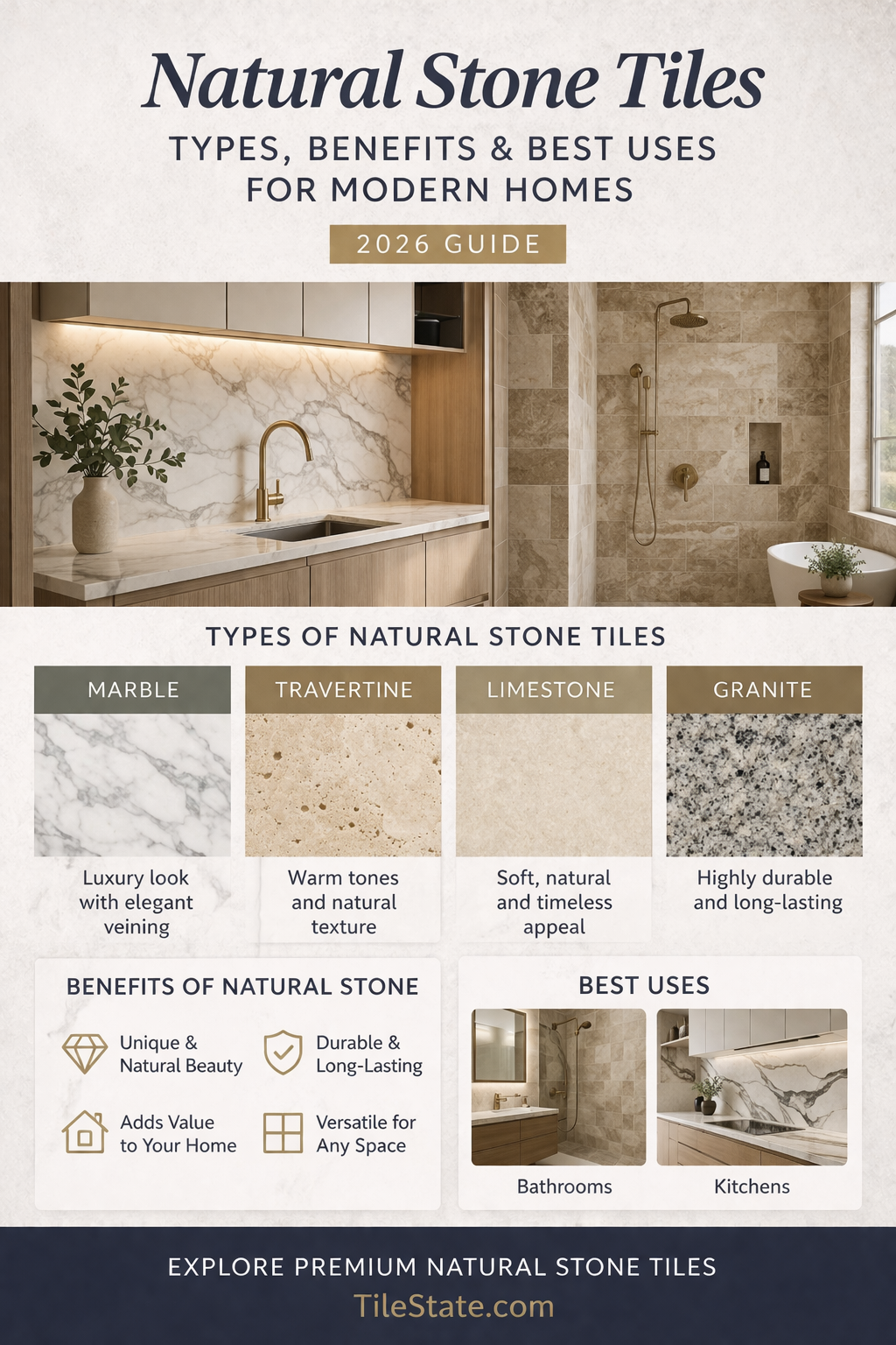 Natural Stone Tiles 2026 | Types, Benefits & Ideas