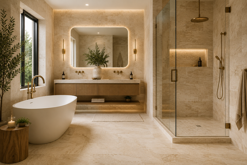Travertine Bathroom Ideas 2026 | Luxury Natural Stone Bathrooms