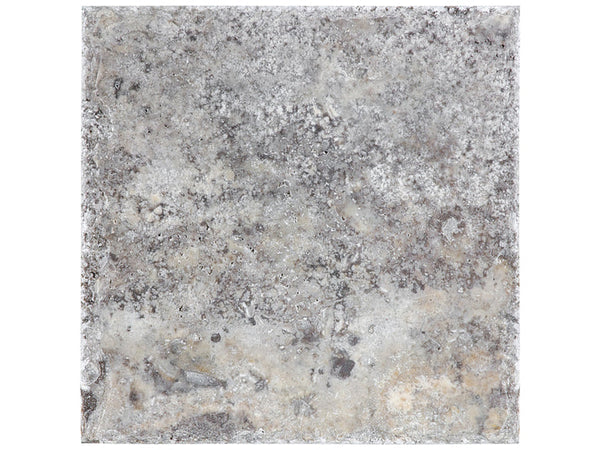 Silver Travertine 8x8 Unfilled Brushed and Chiseled Tile - tilestate
