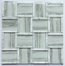 Glass and Aluminum Pattern White Wood Look Glass Mosaic Tile - MosaicBros.com