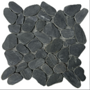 Black 11x11 natural stone pebble mosaic tile for wall application by Roca, showing textured pebble surface in close-up view.