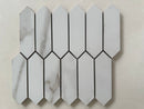Calacatta polished marble picket mosaic tile featuring white marble with bold gray veining in a linear pattern