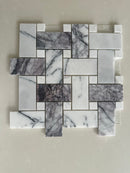 Lilac Marble Large Basketweave Mosaic Tile with White Dot accents and natural gray veining