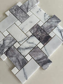 Lilac Marble Large Basketweave Mosaic installed as a decorative backsplash