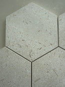 Natural shellstone 6-inch hexagon mosaic tile with honed finish