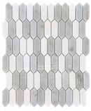 Roca Rockart Blue Mix Thassos Picket 10x12 mosaic natural stone tile featuring blue and white mosaic pattern with rectangular picket design.