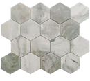 Roca Rockart green marble hexagon 12x12 inch natural stone tile mosaic showing polished green marble with hexagon shapes.