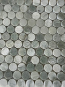 Roca Rockart green mix penny round natural stone mosaic tile for shower walls, 12x12 inch decorative bathroom tile