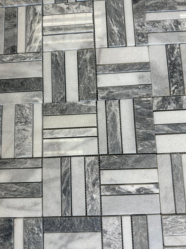 Atlantic Gray Triple Weave Marble Mosaic Tile Polished - tilestate