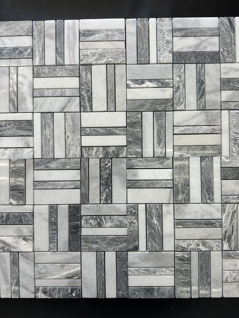 Atlantic Gray Triple Weave Marble Mosaic Tile Polished - tilestate