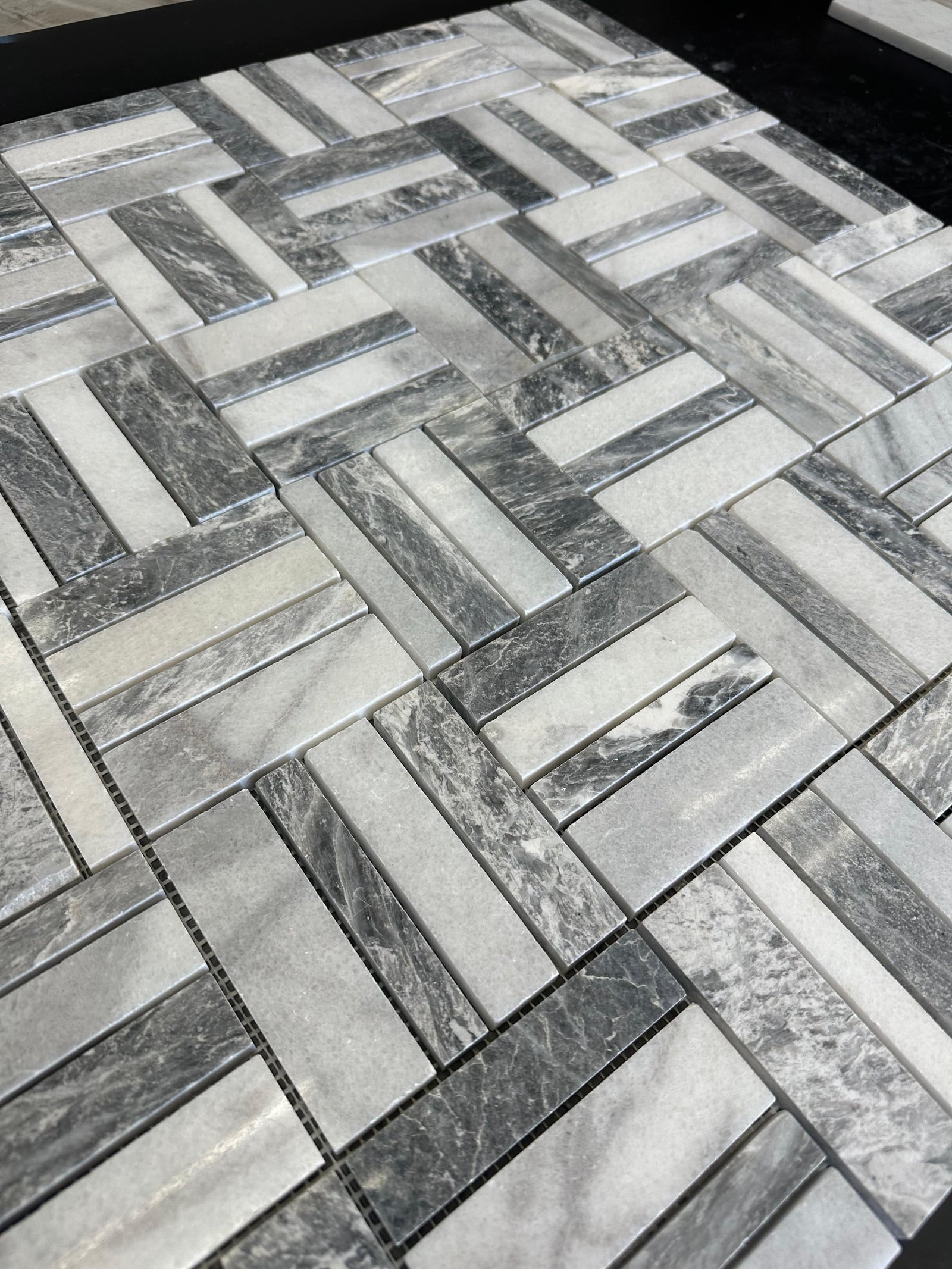 Atlantic Gray Triple Weave Marble Mosaic Tile Polished
