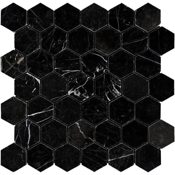 Nero Marquina Marble 2x2 Hexagon Polished Mosaic Tile - tilestate
