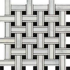 Oriental White Honed Marble Tripleweave Mosaic Tile (w/ Black) - tilestate