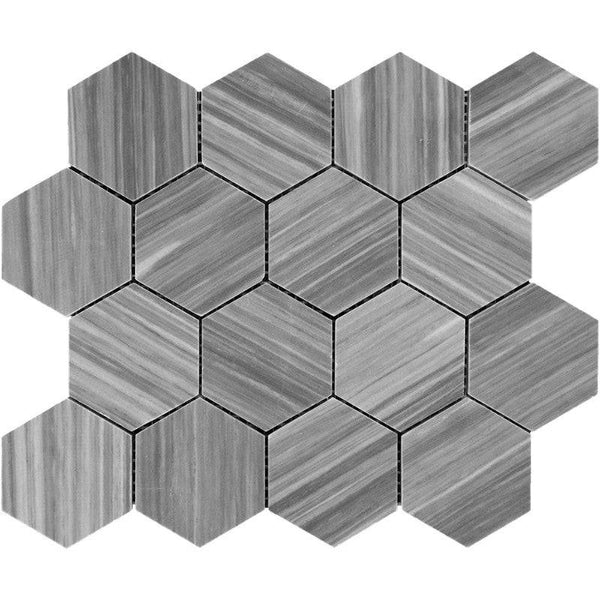 Bardiglio Marble 3x3 Hexagon Polished Mosaic Tile - tilestate