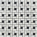 Oriental White Polished Marble Mini Pinwheel Mosaic Tile w/ Black Dots - tilestate