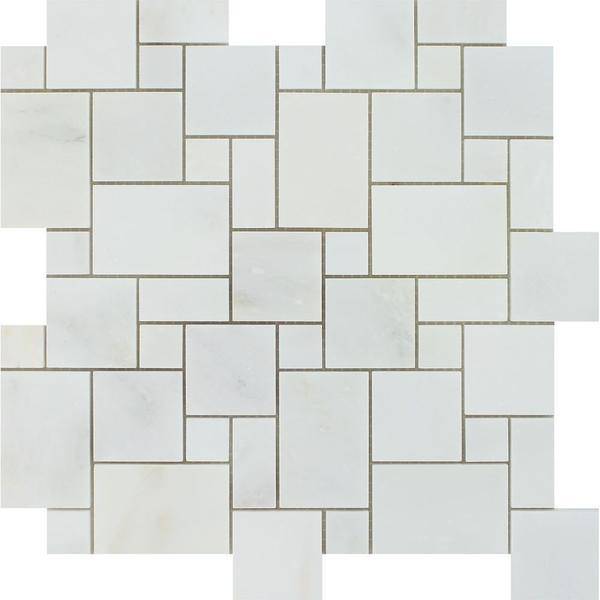 Oriental White Polished Marble Mini Versailles Pattern Mosaic Tile - tilestate