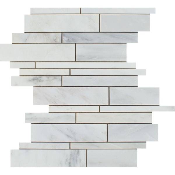 Oriental White Polished Marble Random Strip Mosaic Tile - tilestate