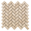 Ivory Travertine 1x2 Herringbone Tumbled Mosaic Tile - tilestate