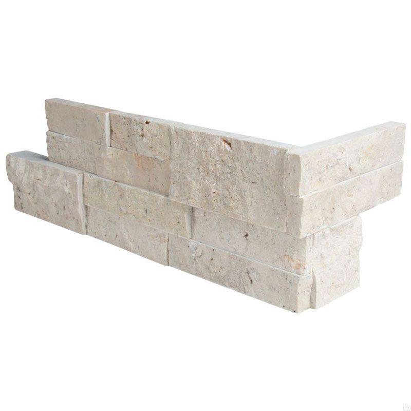 Ivory Travertine 6x18 Stacked Stone Ledger Corner - tilestate