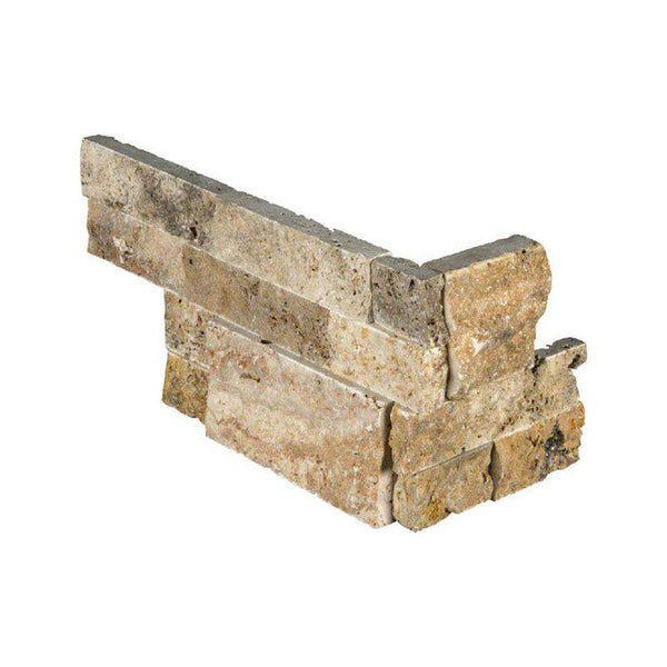 Scabos Travertine 6x18 Split Face Stacked Stone Ledger Corner - tilestate