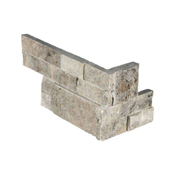 Silver Travertine 6x18 Split Face Stacked Stone Ledger Corner - tilestate