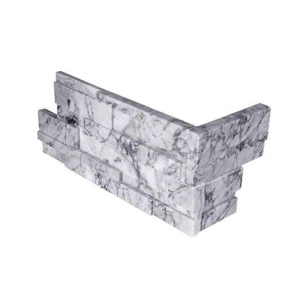 Statuario Marble 3D 6x18 Stacked Stone Ledger Corner - tilestate