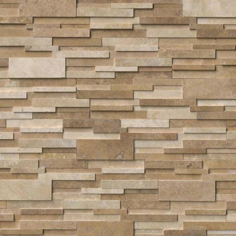 Ivory & Noce Travertine Blend 6x24 Stacked Stone Ledger Panel - tilestate