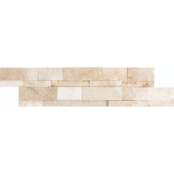 Ivory Travertine 3D 6x24 Stacked Stone Ledger Panel - tilestate