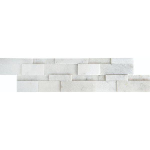 Secil White Marble 3D 6x24 Stacked Stone Ledger Panel - tilestate