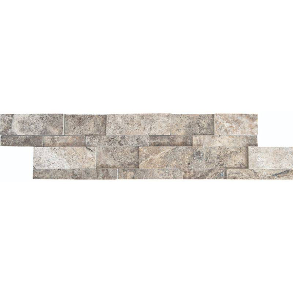 Silver Travertine 6x24 3D Split Face Stacked Stone Ledger Panel - tilestate