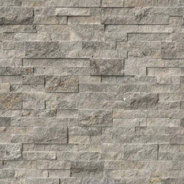 Silver Travertine 6x24 Split Face Stacked Stone Ledger Panel - tilestate