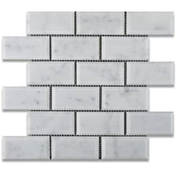 White Carrara Marble 2x4 Deep Beveled Honed Mosaic Tile - tilestate