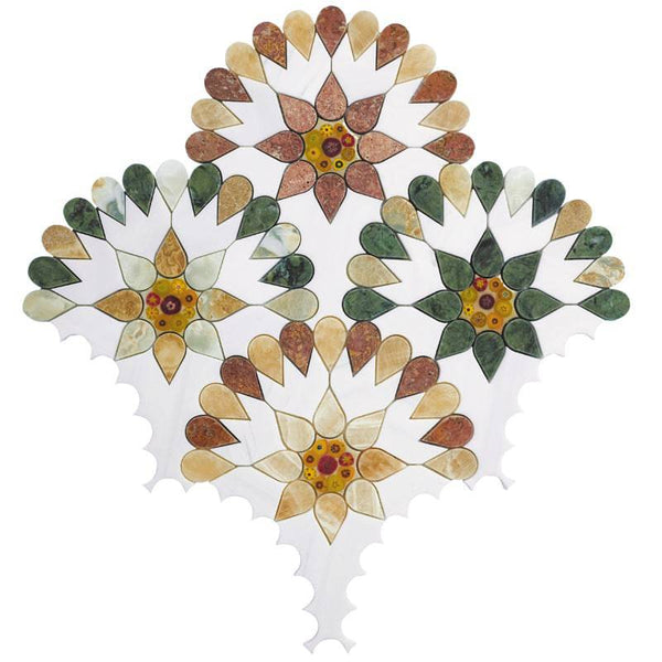 NANDI  Bianco Dolomiti, Red Travertine, Honey Onyx Mix Mosaic Tile - tilestate