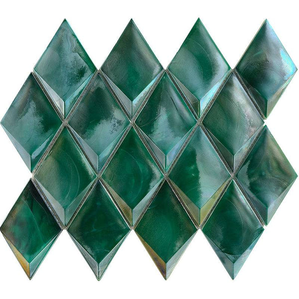 Allure Green Diamond Glass Mosaic Tile For Kitchen Backsplash and Shower Wall - tilestate