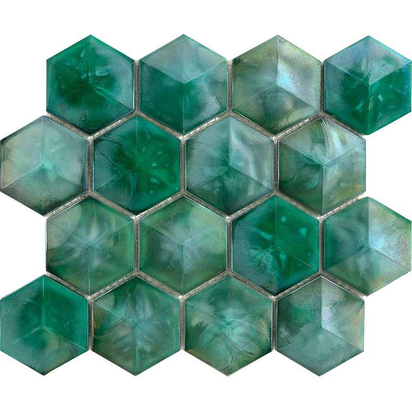 Allure Green Hexagon Glass Mosaic Tile For Kitchen Backsplash and Shower Wall - tilestate