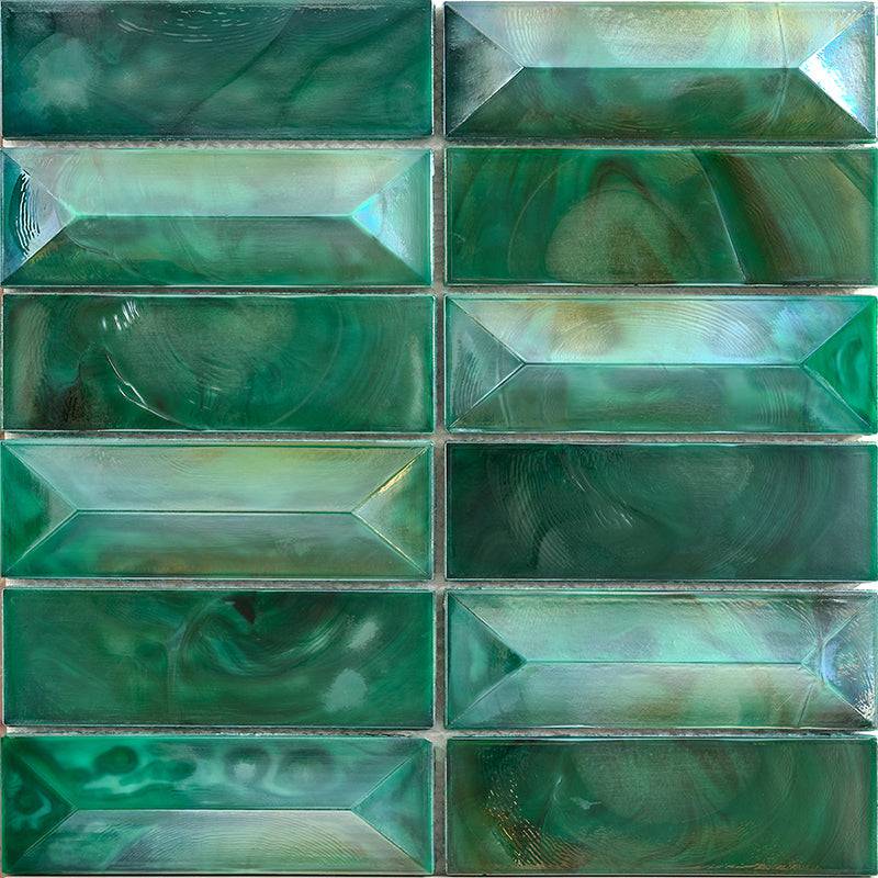 Allure Green Rectangular Glass Mosaic Tile For Kitchen Backsplash and Shower Wall - tilestate