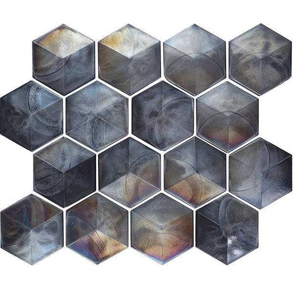 Allure Grey Hexagon Glass Mosaic Tile For Kitchen Backsplash and Shower Wall - tilestate