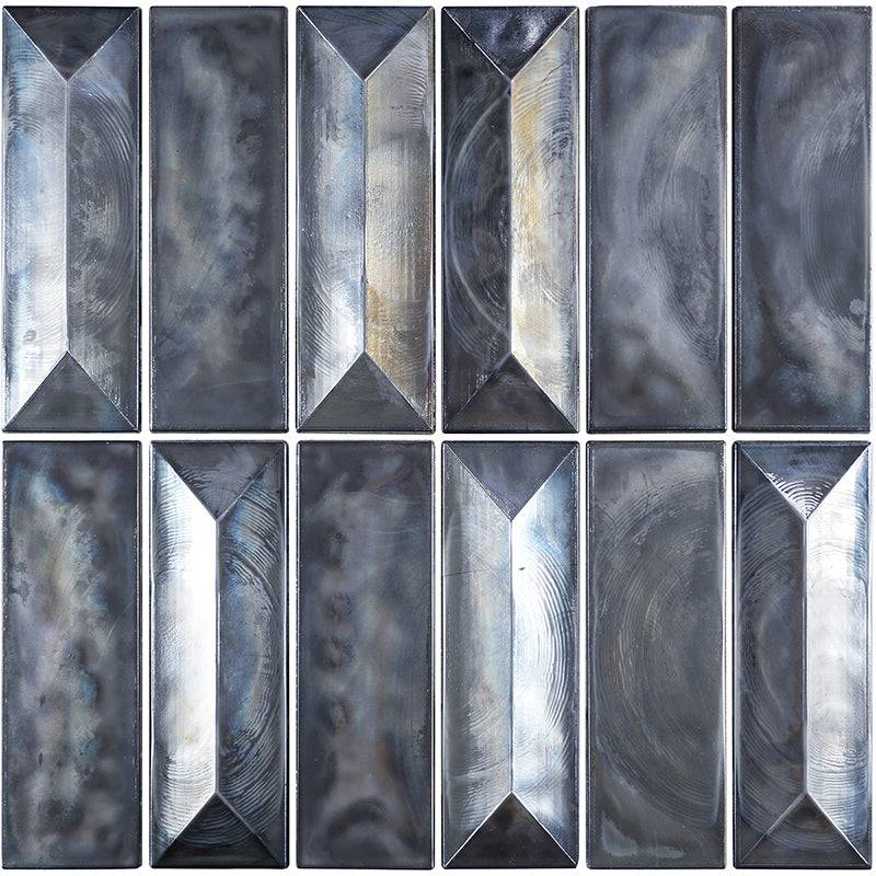 Image showcasing Allure Grey Rectangular Glass Mosaic Tile For Kitchen Backsplash and ...