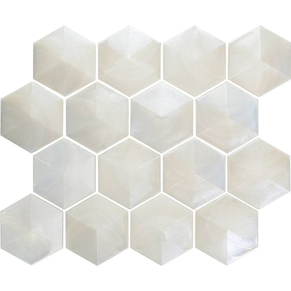 Allure White Hexagon Glass Mosaic Tile For Kitchen Backsplash and Shower Wall - tilestate