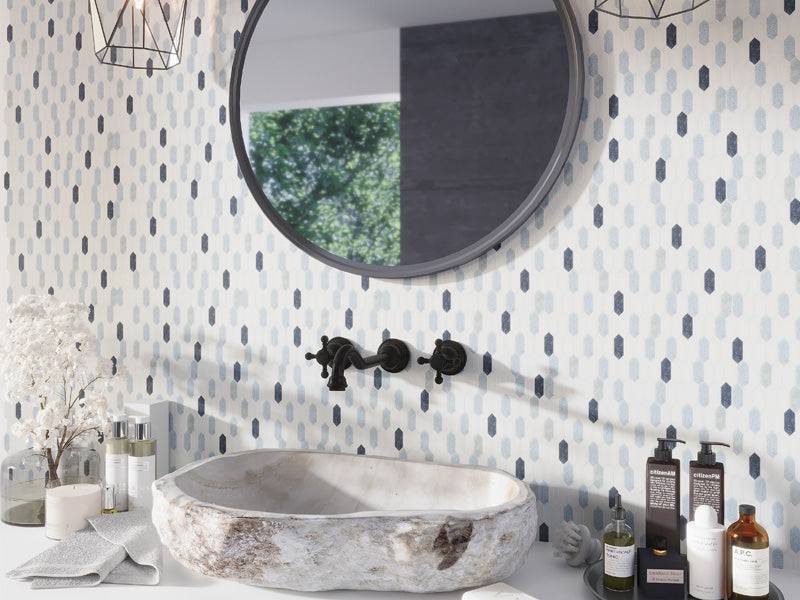 AMMOS Thassos, Blue Celeste, Azul Macauba Mix Mosaic Tile For Kitchen Backsplash, Shower Wall and Bathroom Floor - tilestate