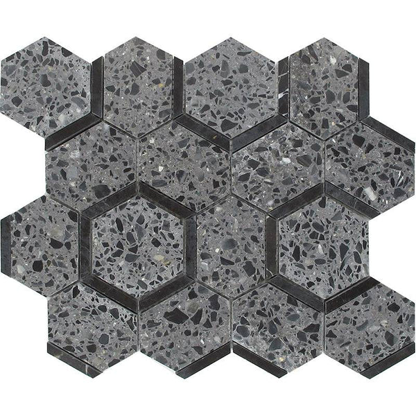 CANAREGGIO Terrazzo, Black Limestone Mix Mosaic Tile - tilestate
