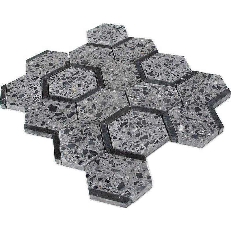 CANAREGGIO Terrazzo, Black Limestone Mix Mosaic Tile - tilestate