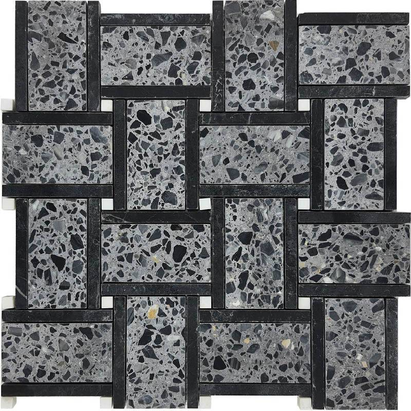 CONTARINI Terrazzo, Dolomite, Black Limestone Mix Mosaic Tile - tilestate