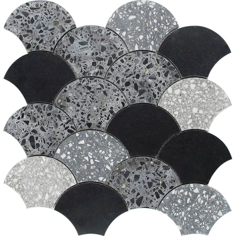 DUCALE Terrazzo, Black Limestone Mix Mosaic Tile - tilestate