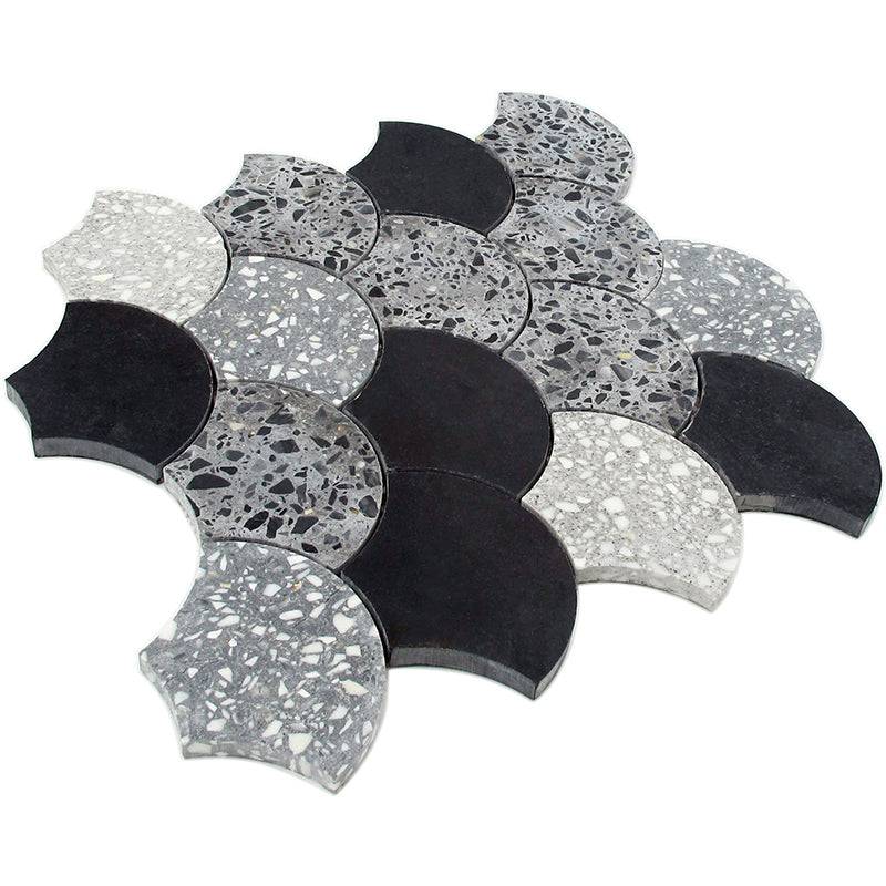 DUCALE Terrazzo, Black Limestone Mix Mosaic Tile - tilestate