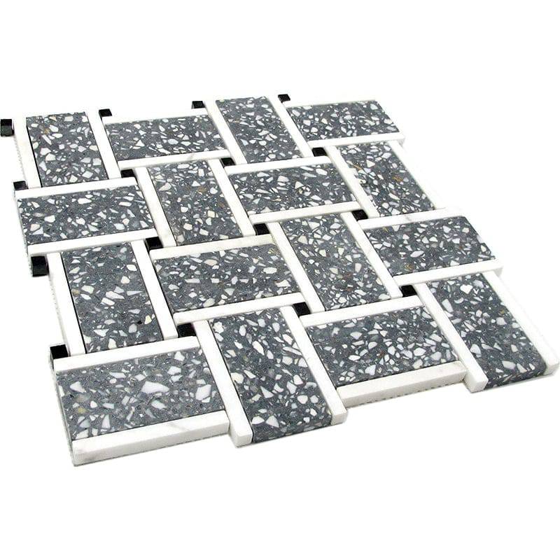 TORCELLO Terrazzo, Dolomite, Black Limestone Mix Mosaic Tile - tilestate